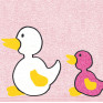 Quakende Enten auf rosa